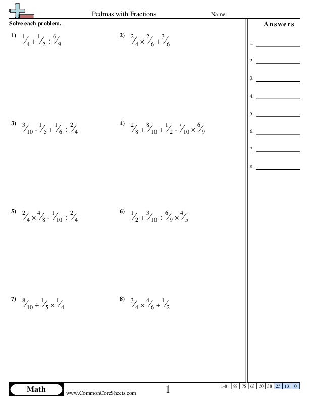 Pedmas with Fractions worksheet